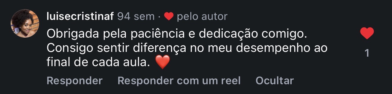 Comentário de luisecristinaf sobre paciência e evolução no desempenho