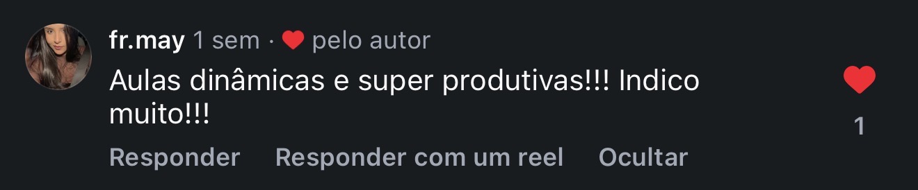 Comentário de fr.may: aulas dinâmicas e super produtivas
